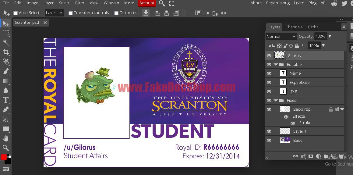 Scranton University ID card Psd Template