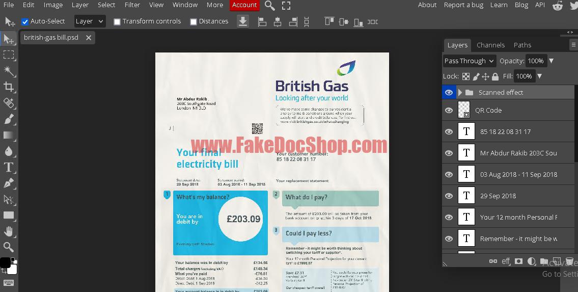 British Gas Bill Template Editable Utility Bill PSD v3