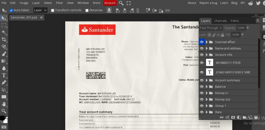 UK Santander Statement PSD Template
