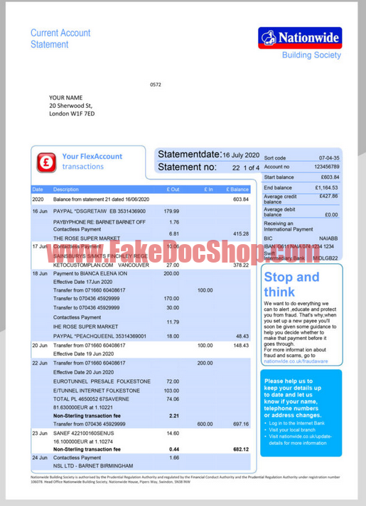 Free download Nationwide Bank Statement Template (8 Page)
