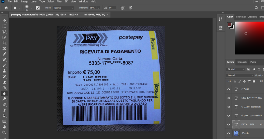 Italy PostePay receipt paper PSD Template