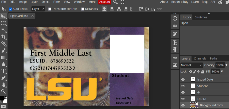 Louisiana State University ID card Psd Template