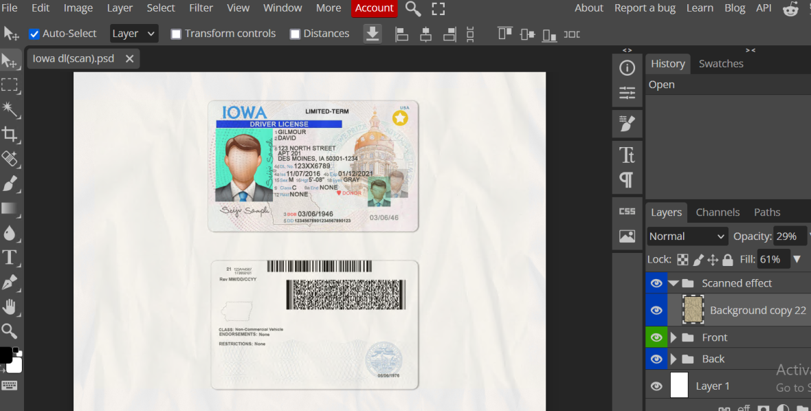 Lowa Driving License PSD Template New