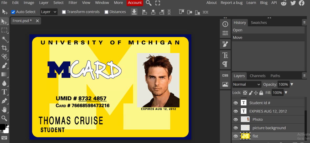 University of Michigan ID Card TemplateEditable PSD Format