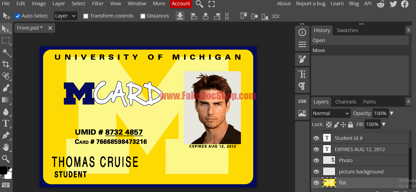 university-of-michigan-id-card-template-editable-psd-format-fakedocshop