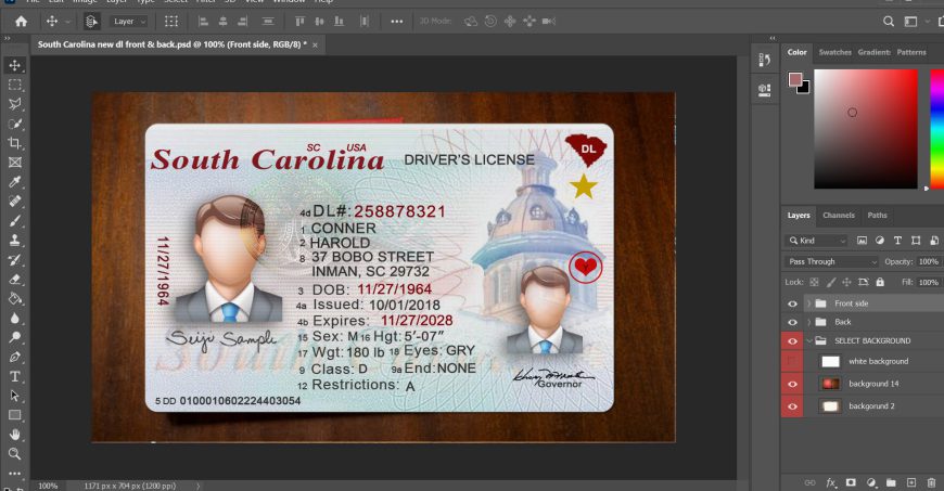 South Carolina Driving license PSD Template v2