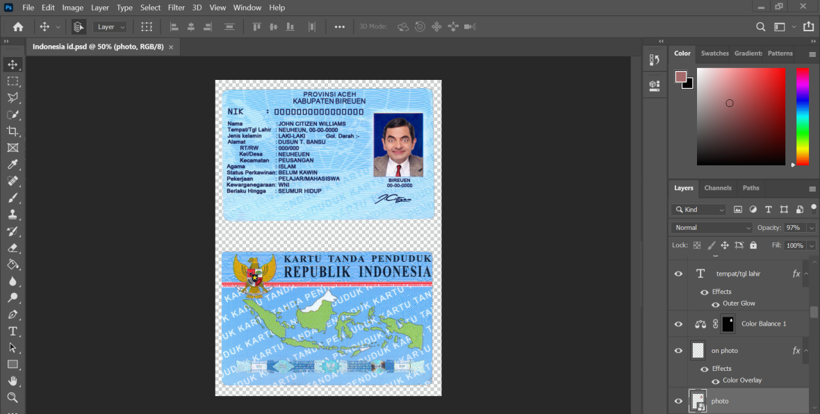 Indonesia ID card Template