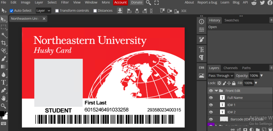 Northeastern University ID Card Psd Template