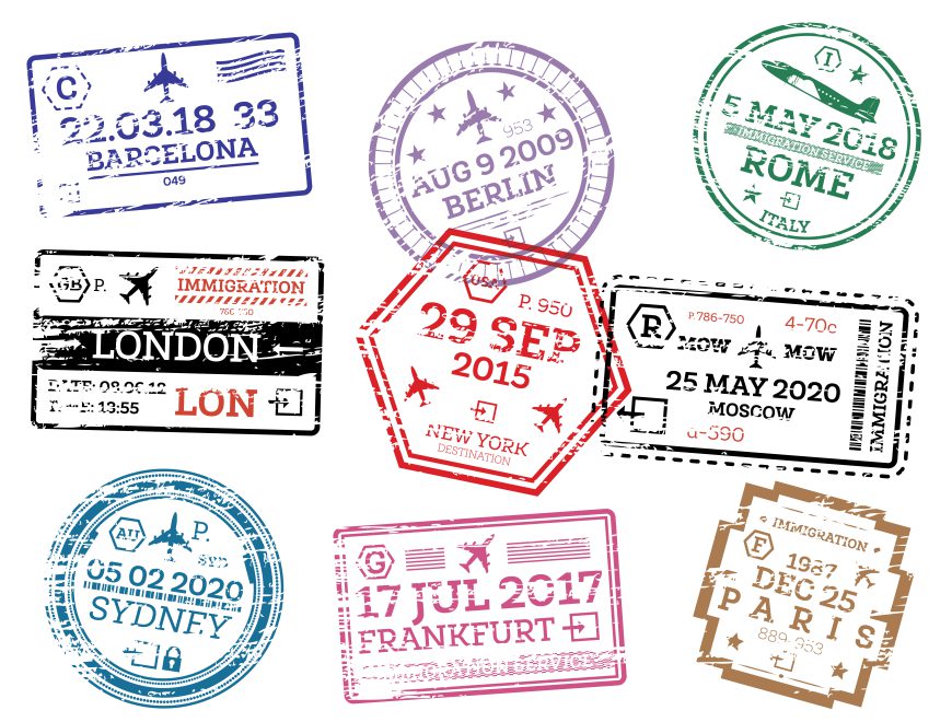 Passport stamp of travel visa for tourism design