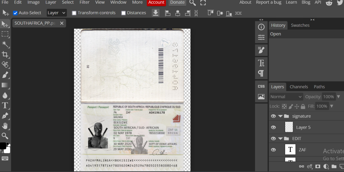 South Africa passport psd template