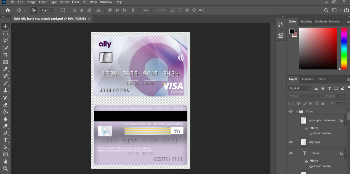 USA Ally Bank Visa Classic Card Fully Editable Template In PSD Format ...