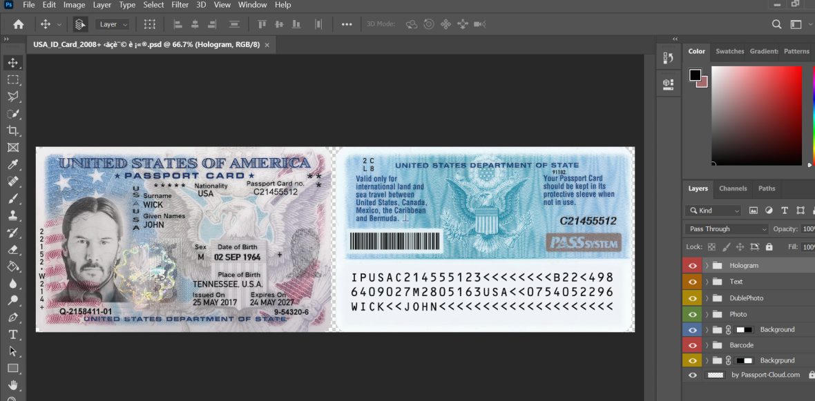 USA Passport ID Card PSD Template V2