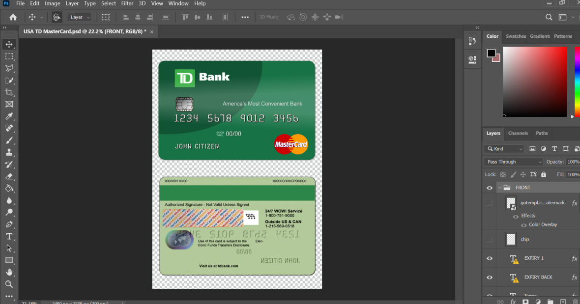 USA TD Bank MasterCard Card template in PSD format