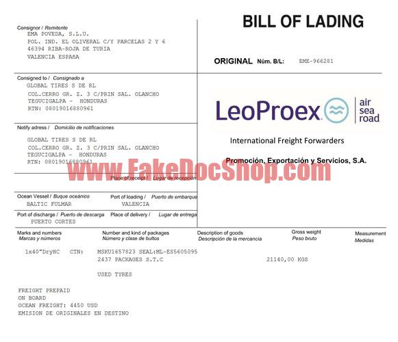 leoproex bill of lading template