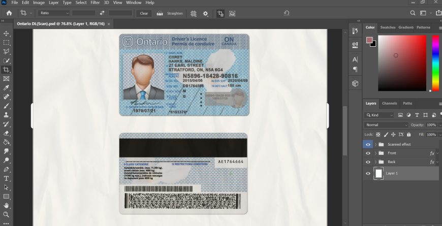Canada Ontario driving license template in PSD format V2