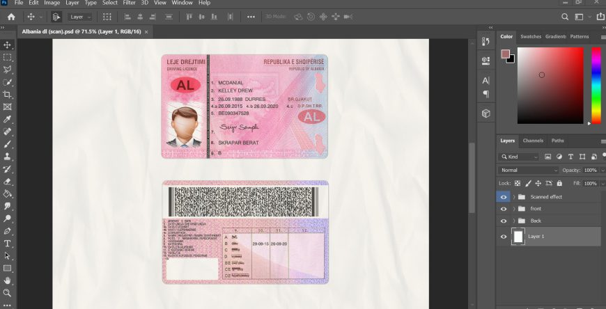 Albania Driving licence psd template