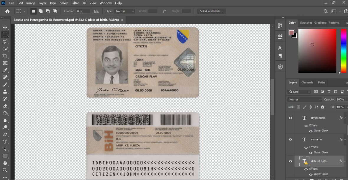 Bosnia And Herzegovina ID Card PSD Template