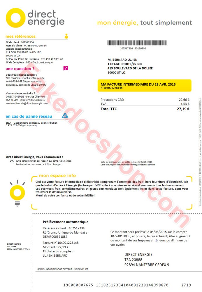 French direct energy bill pdf Template