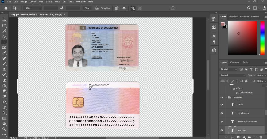 Italy resident permit card psd template, full editable