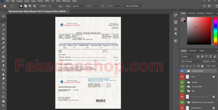 Maryland American Water Bill Template PSD