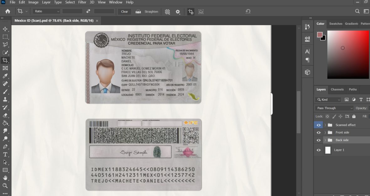 Mexico ID Card template in PSD format, fully editable