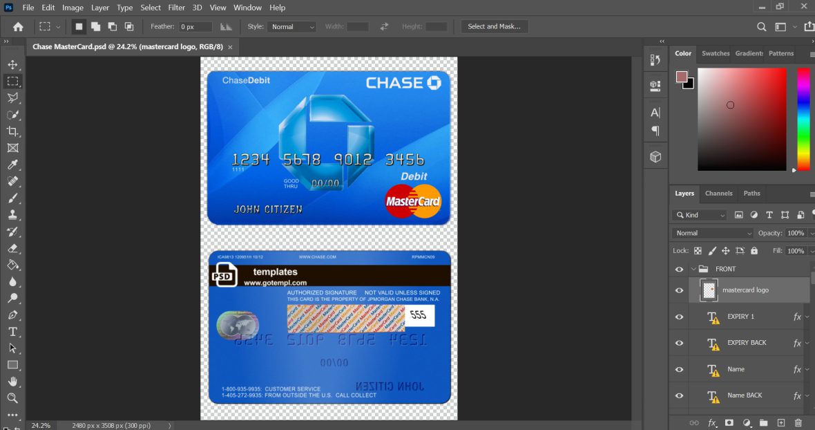 USA Chase Bank Mastercard Debit Card PSD Template