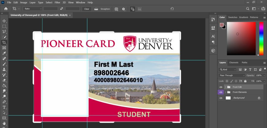 University of Denver id card psd template