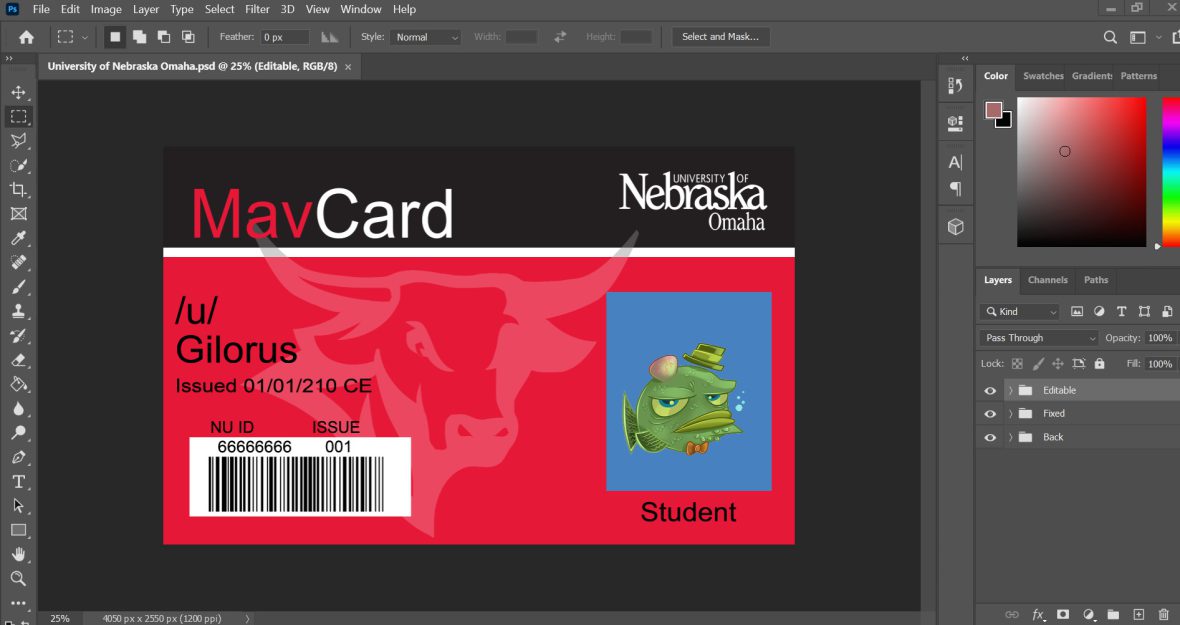 University of Nebraska Omaha ID Card template