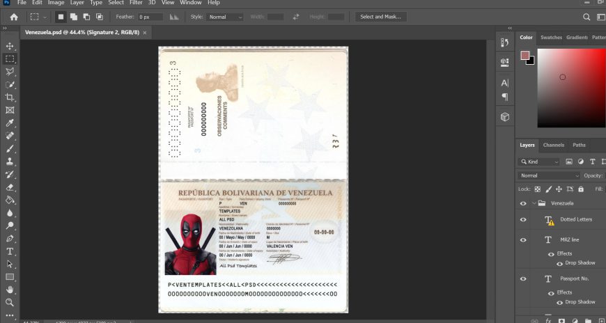 Venezuela passport template in PSD format fully editable