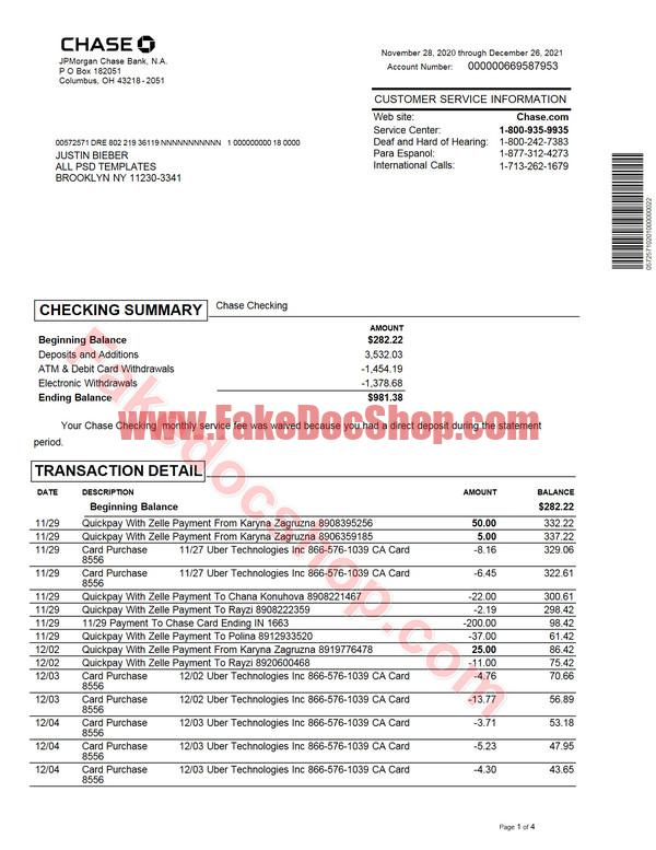 Chase Bank Statement Template – Chase Business Complete Checking
