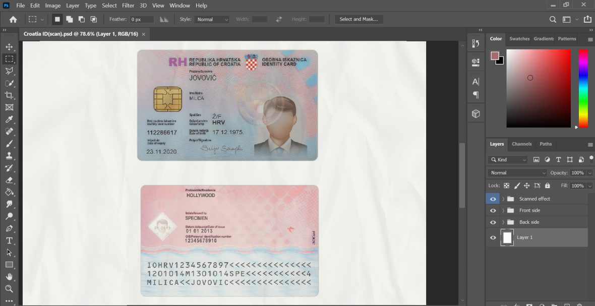 fake Croatia ID Card Template