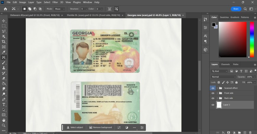 Georgia Drivers License Template PSD File