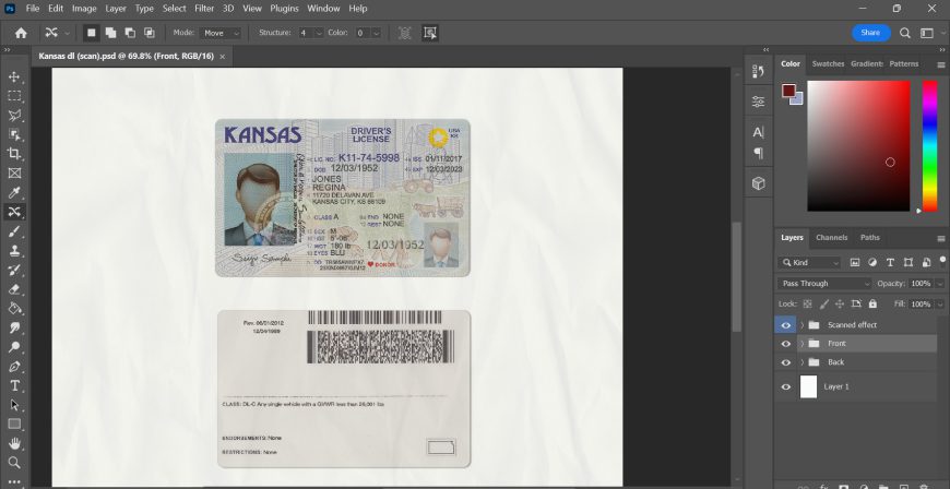 Kansas Driver License Template in psd format