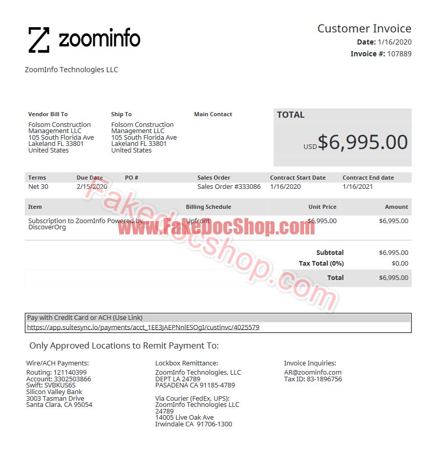 Florida Zoominfo Utility bill Template