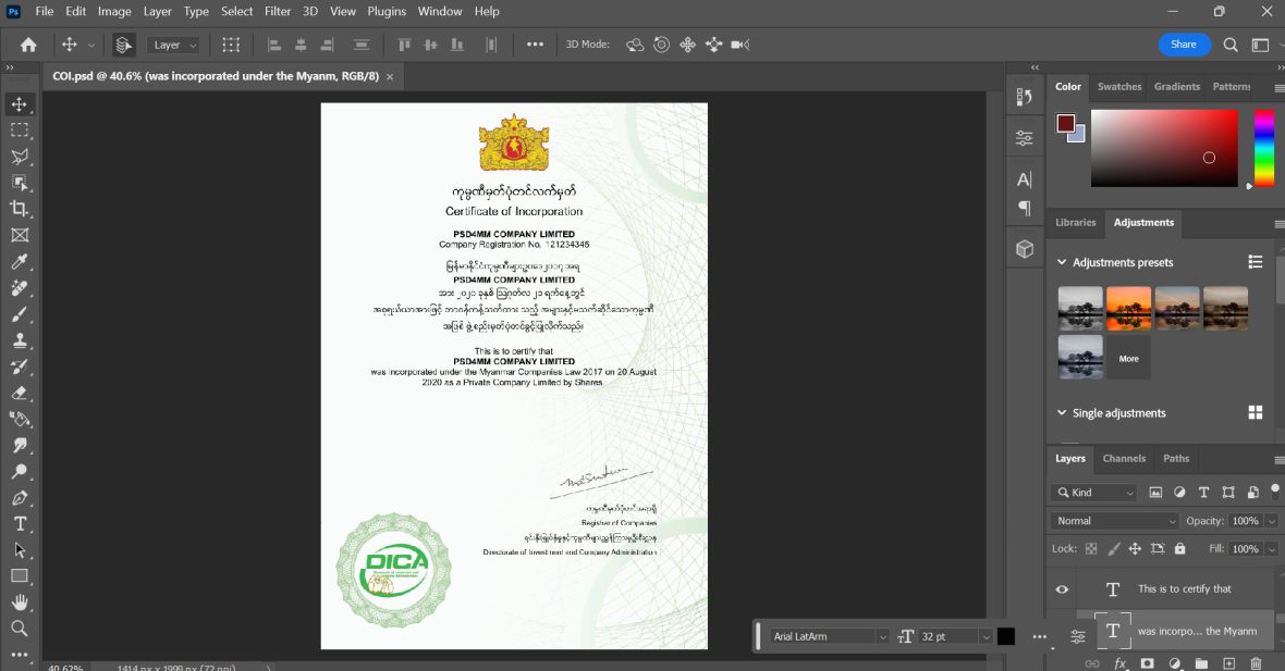 Myanmar business certificates template psd