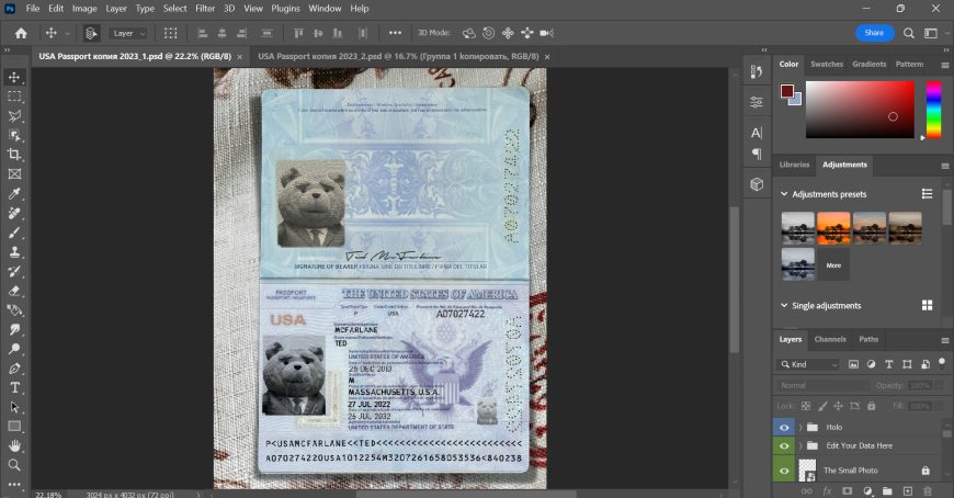 USA Passport PSD Template New Current Version 2023
