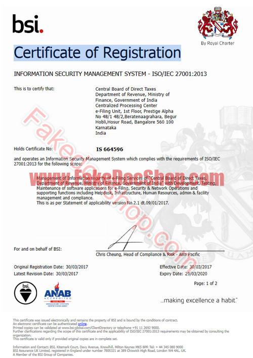 free download UK Bsi Certificate of Registration Template