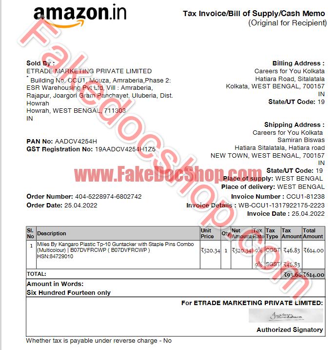 Amazon.in Invoice Template