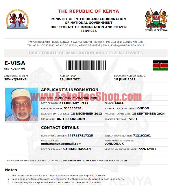 Kenya E-visa template