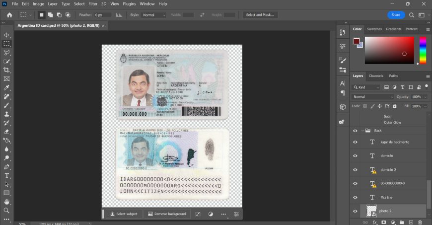 Argentina ID card Psd Template