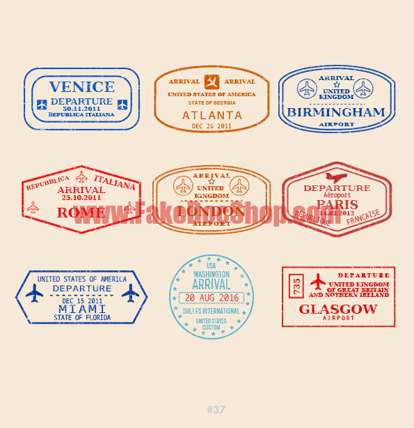 Atlanta London Glasgow travel stamp collection template