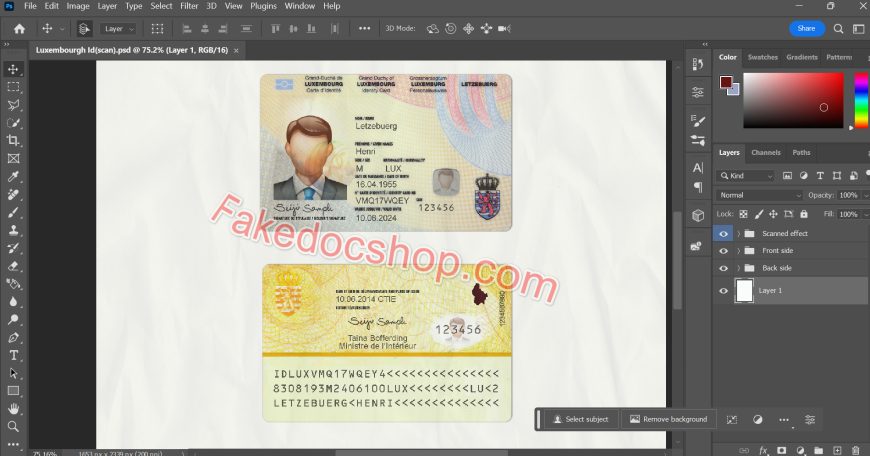 Luxembourg ID Card Template Psd