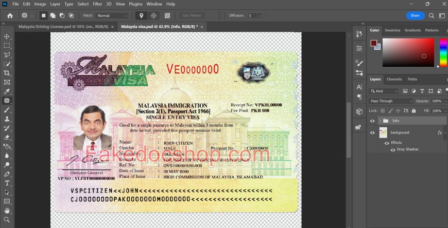 Malaysia Visa template in psd format