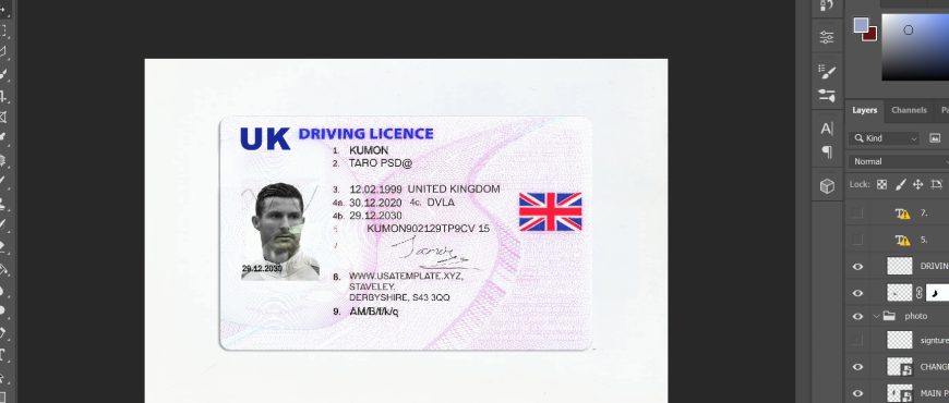 UK DRIVING LICENSE EDITABLE PSD TEMPLATE V2020