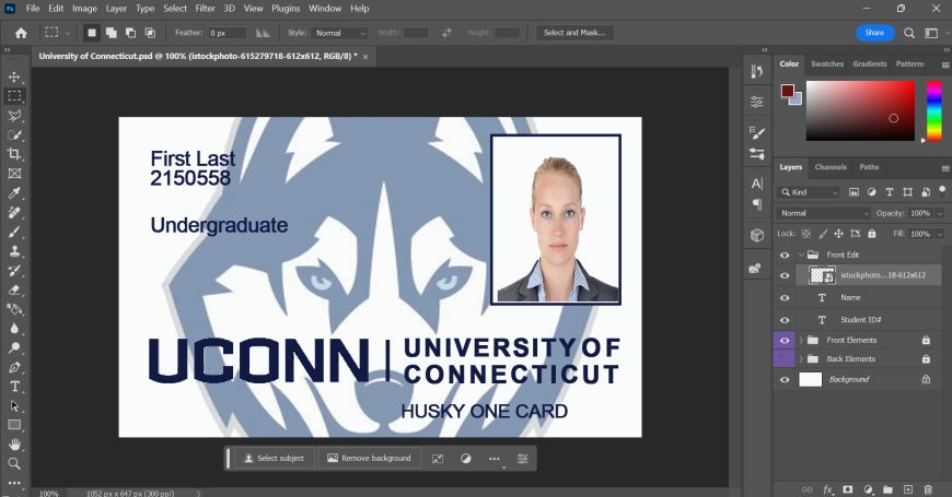 University of Connecticut ID Card Psd Template
