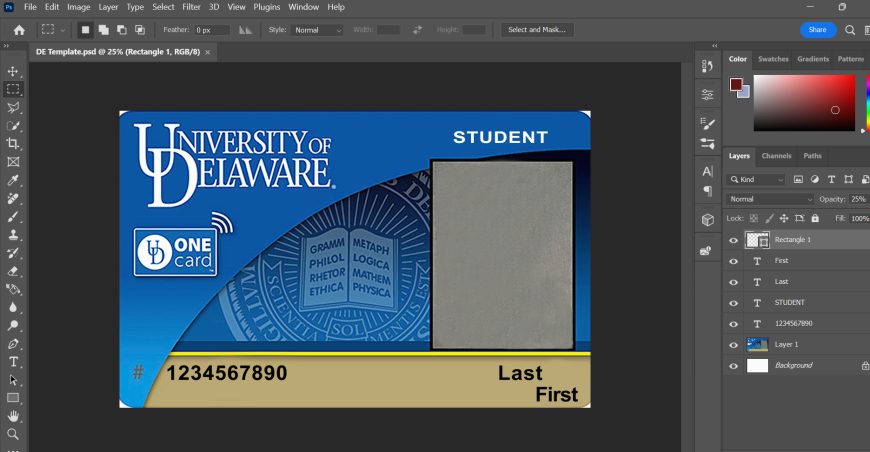 University of Delaware ID Card psd template