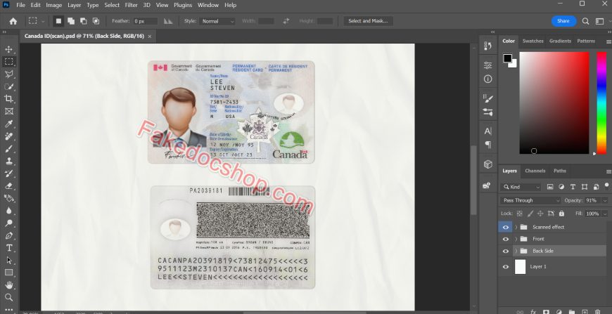Canada Permanent resident card PSD Template