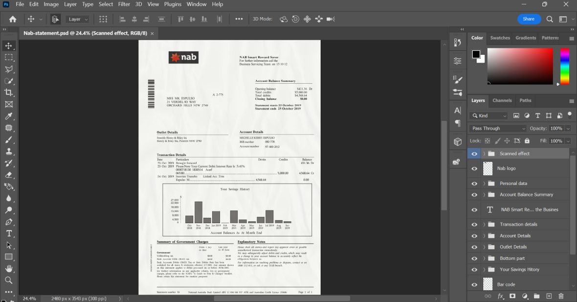 Australia NAB bank statement PSD Template 1 Australia NAB bank statement PSD Template