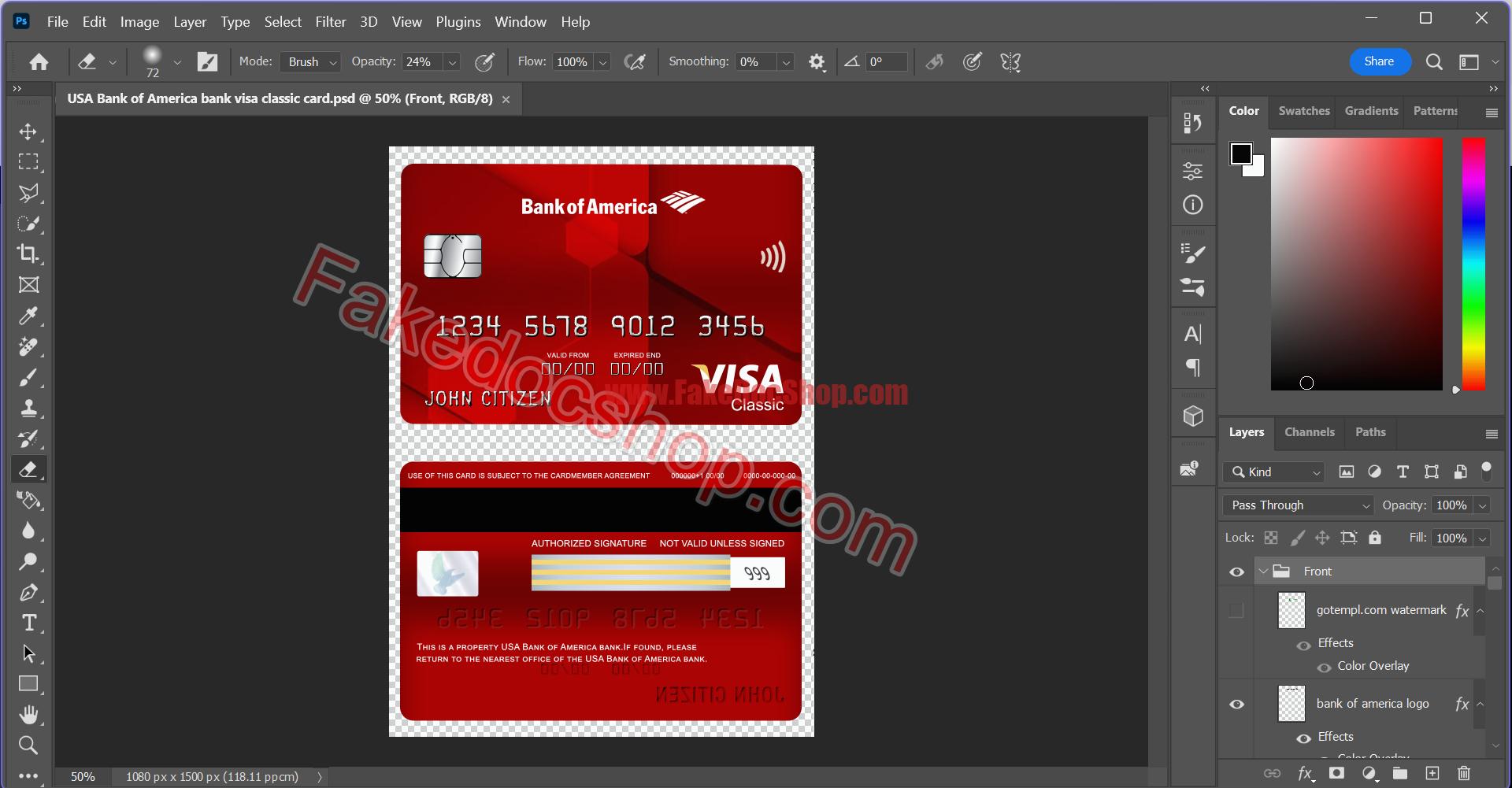 Bank Of America Visa Classic Card Template PSD - Fakedocshop