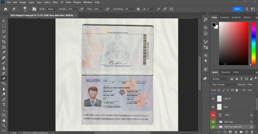 Malaysia passport psd template (v2)